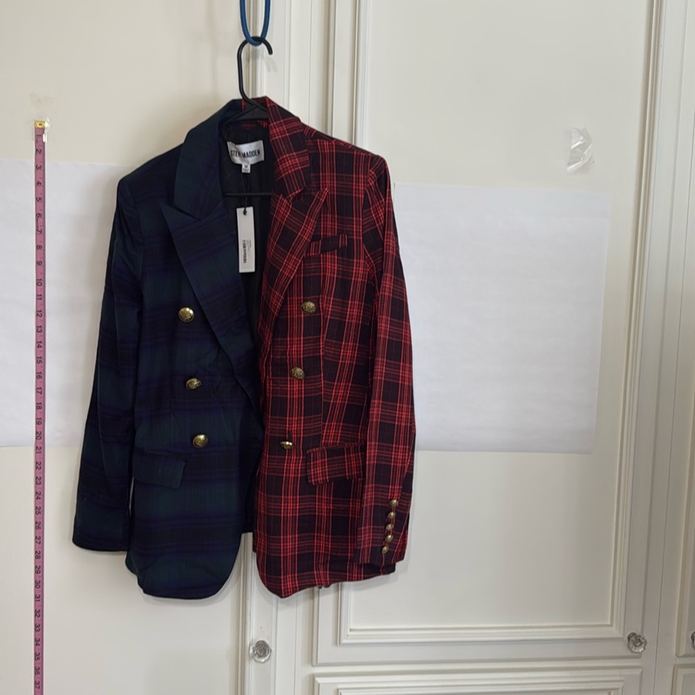 Steve Madden Red and Black Plaid Blazer